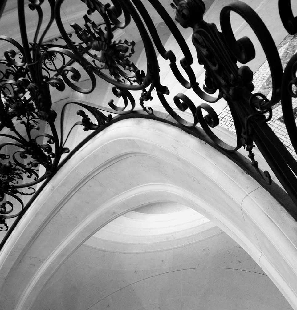 building, ironwork, abstract, black and white, ceiling, Paris