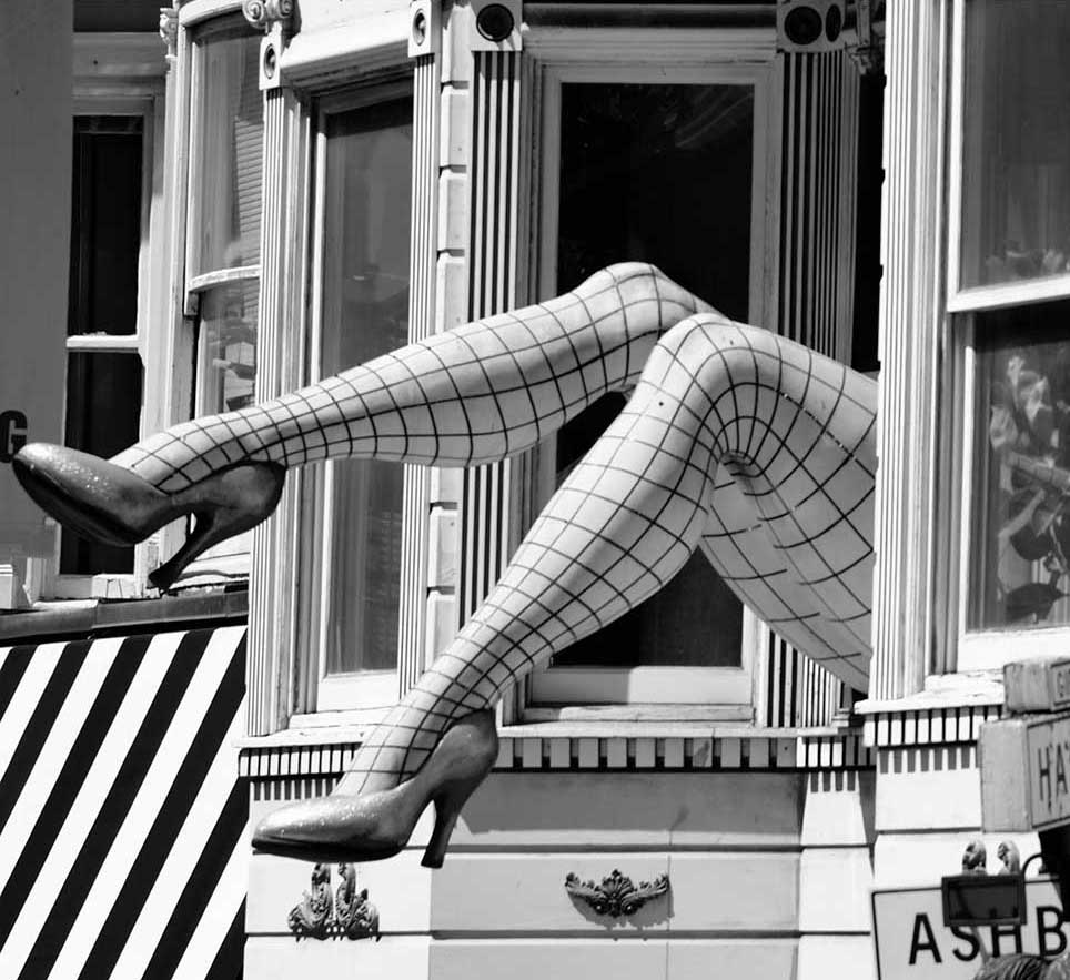 building, San Francisco, sculpture, whimsical, shoes, window, woman, California