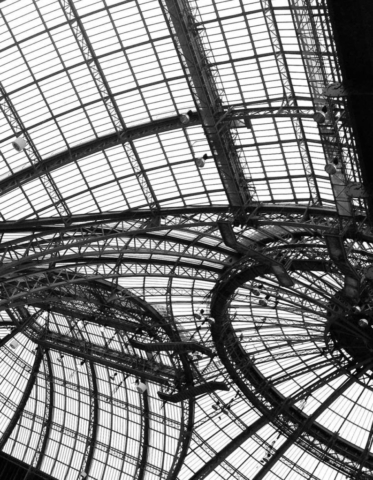 building, ironwork, abstract, black and white, ceiling, Paris